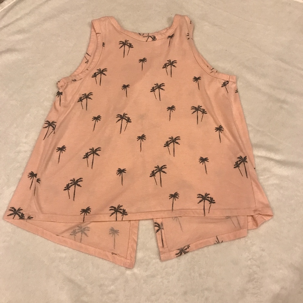 Lucky Brand Palm Tree Print Split Back Tank - Sz S
